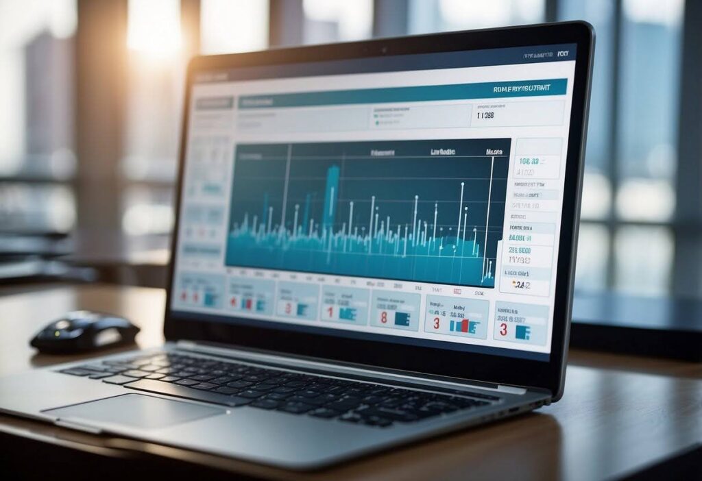 a computer screen which shows graphs, tables and data