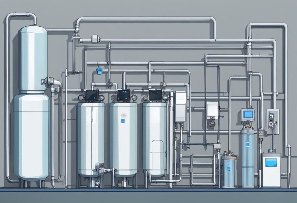 an illustration of water tanks and pipeworks